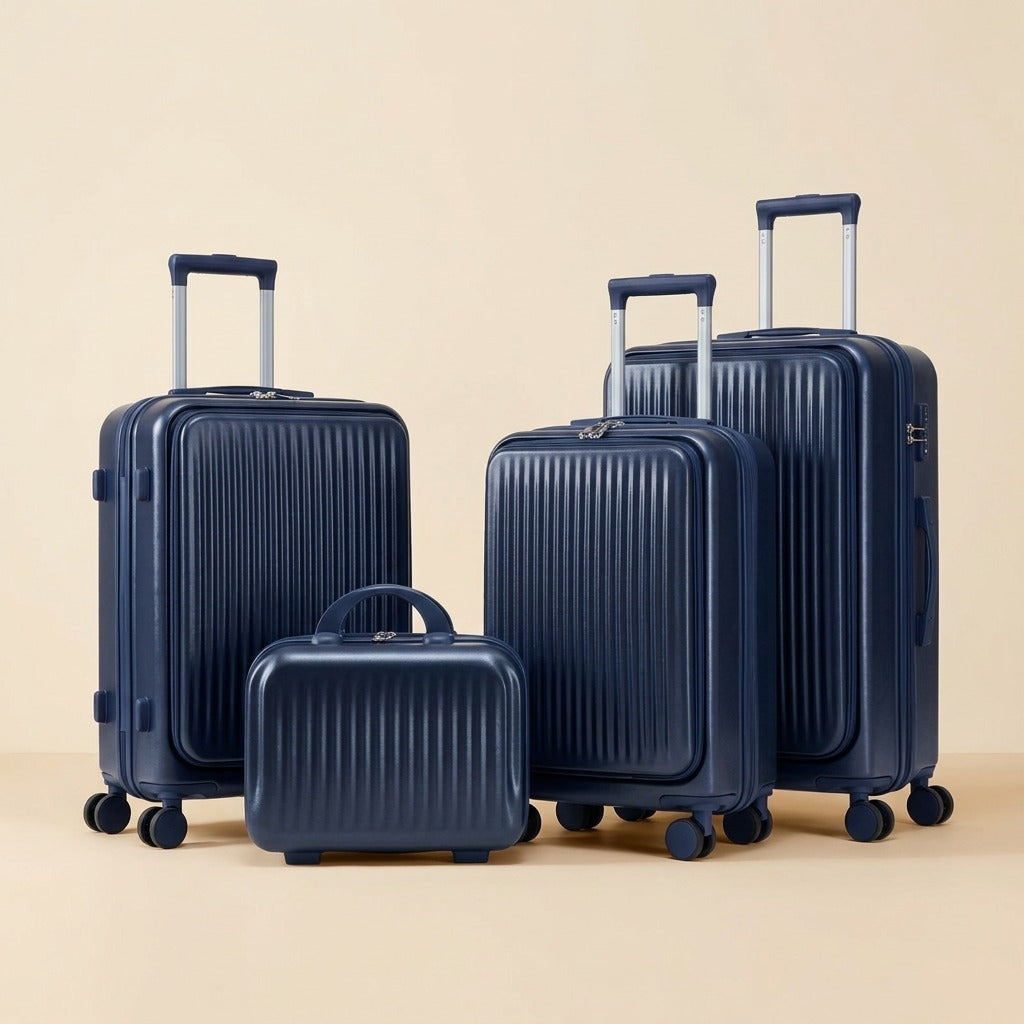 2-Piece Front-Opening Carry-On Set with Cosmetic Case