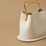 High-End Textured Vintage Leather Bucket Bag With Wooden Handle