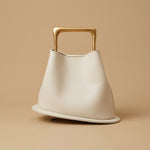 High-End Textured Vintage Leather Bucket Bag With Wooden Handle