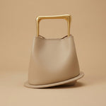 High-End Textured Vintage Leather Bucket Bag With Wooden Handle
