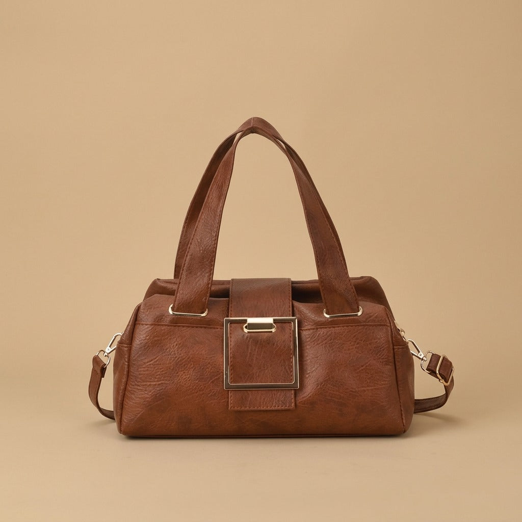 Retro Metal Buckle Soft Leather Handbag With A Simple Bag