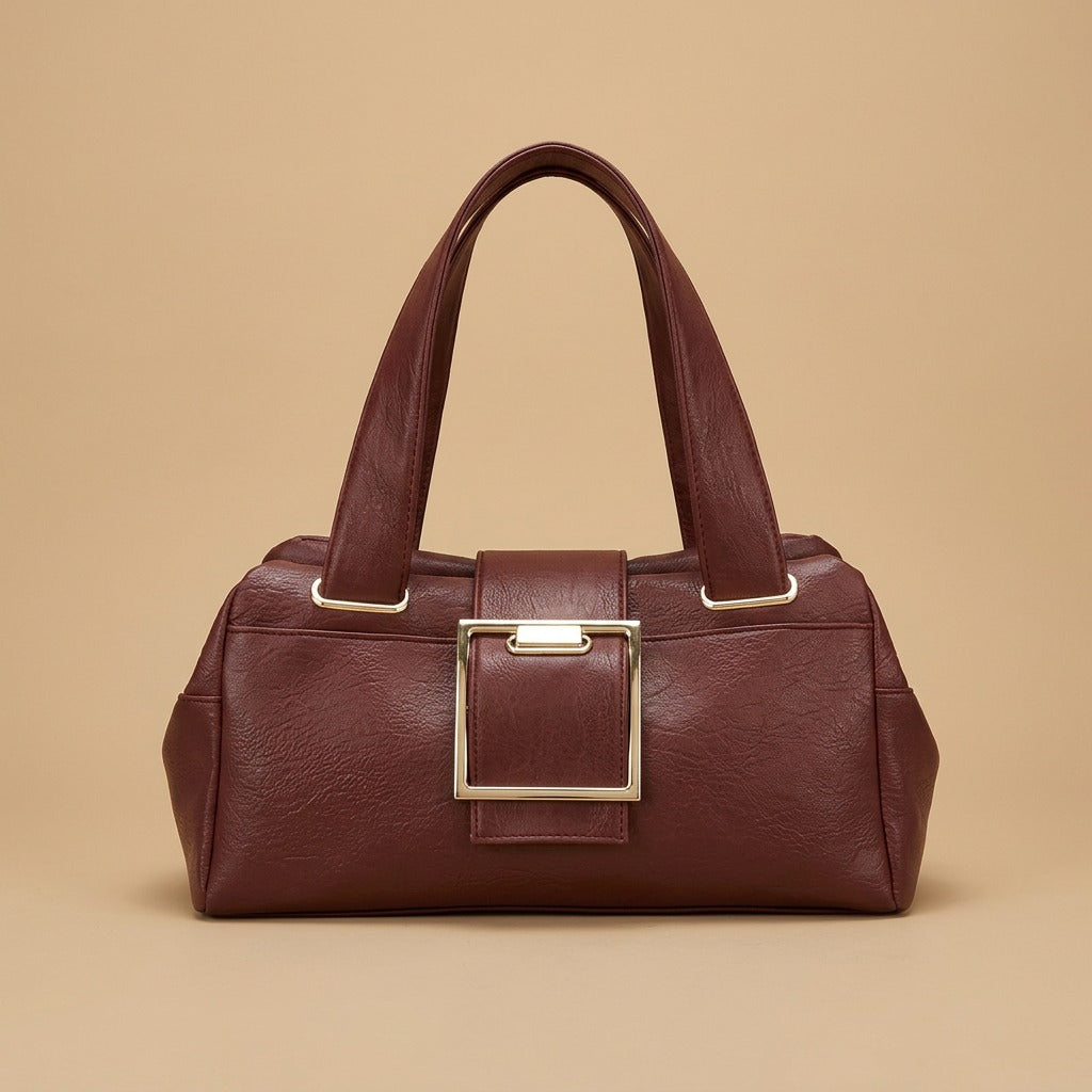 Retro Metal Buckle Soft Leather Handbag With A Simple Bag