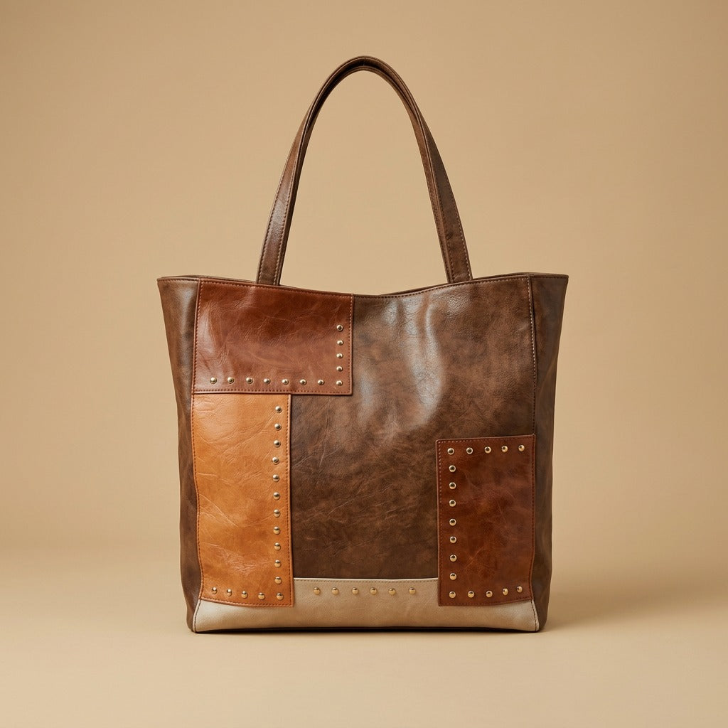 Fashion Rivet Contrast Stitching Shoulder Bag