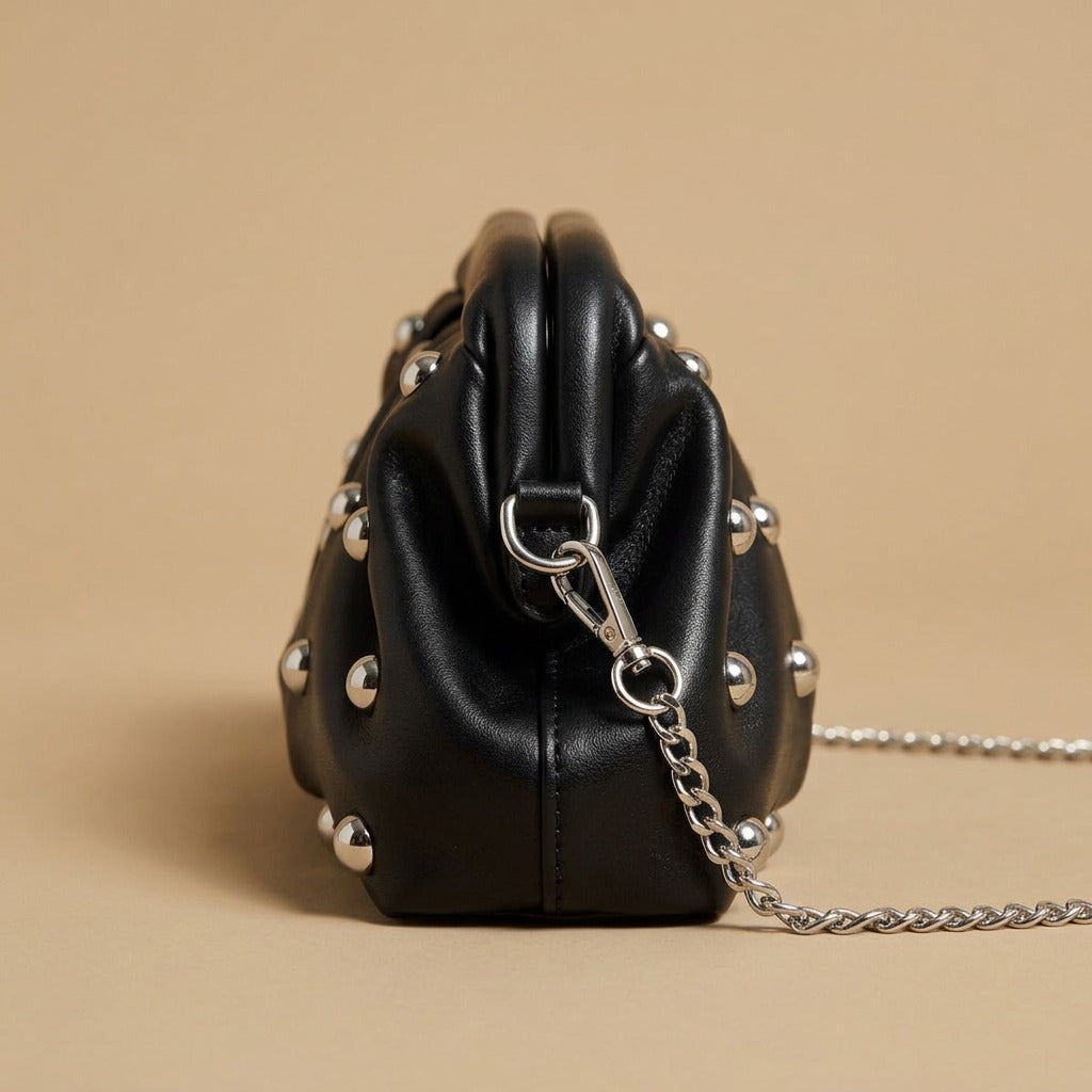 Pleated Dumpling Bag Rivet Chain Shoulder Messenger Bag