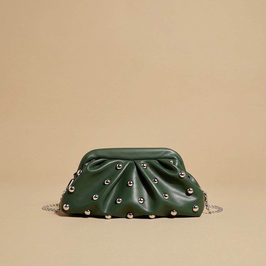 Pleated Dumpling Bag Rivet Chain Shoulder Messenger Bag