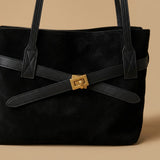 Vintage Suede Patchwork Large Shoulder Tote Bag
