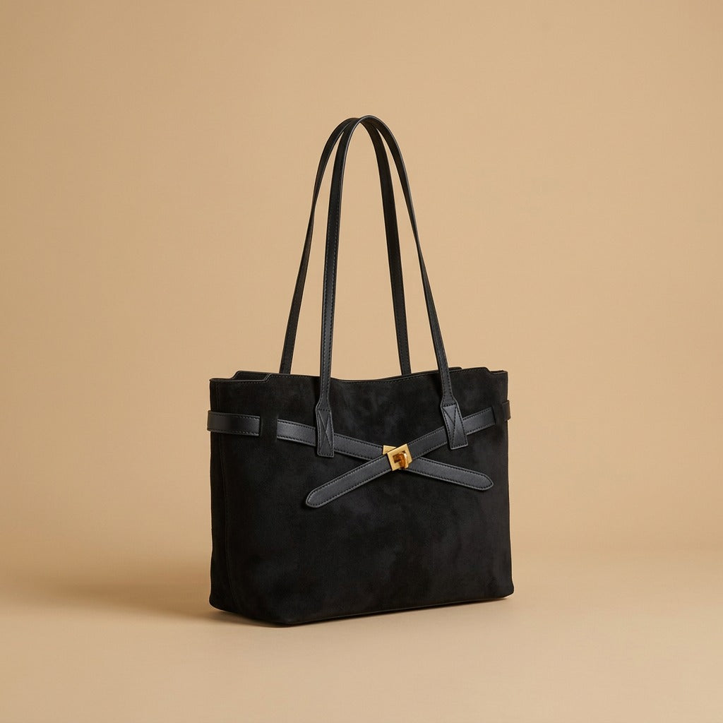 Vintage Suede Patchwork Large Shoulder Tote Bag