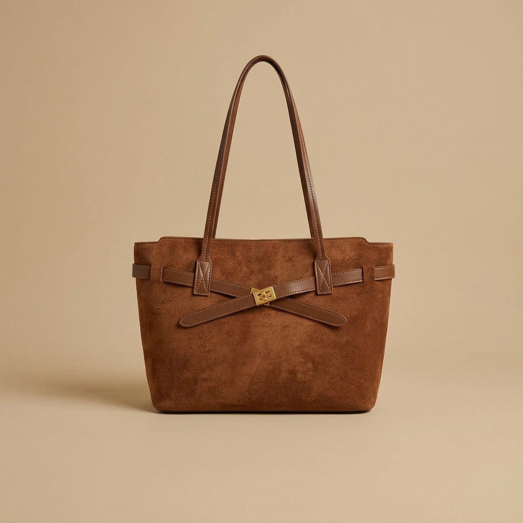 Vintage Suede Patchwork Large Shoulder Tote Bag