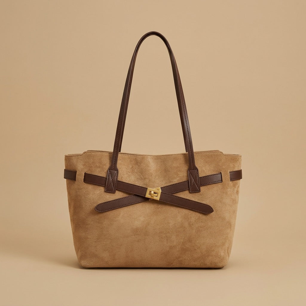 Vintage Suede Patchwork Large Shoulder Tote Bag